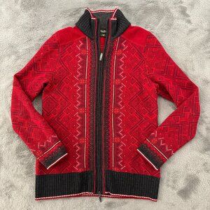 Eddie Bauer 100% Merino Wool Red Full Zip Sweater Women's MEDIUM Nordic